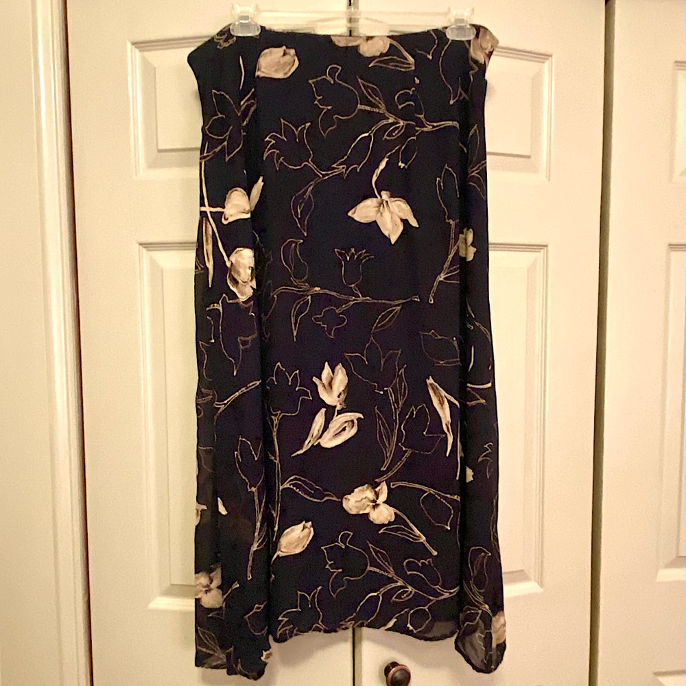 Giorgio Fiorlini Vintage Navy Blue Skirt with Cream and Tan Floral Print